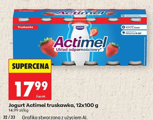 Jogurt Actimel truskawka 12-pak 100 g promocja w Biedronka