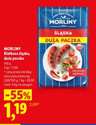 Kiełbasa śląska duża paczka Morliny promocja w Lidl