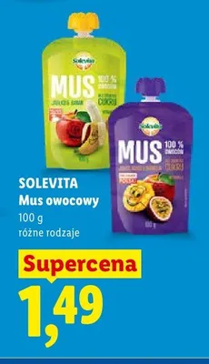 Mus owocowy Solevita jabłko banan 100% owoców bez dodatku cukru promocja w Lidl