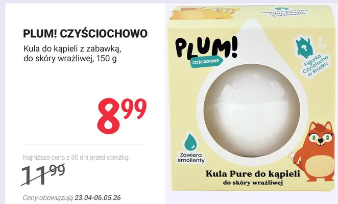 Kula do kąpieli z zabawką Plum! Czyściochowo Pure do skóry wrażliwej promocja w Rossmann