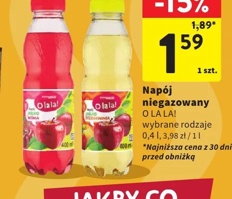 Napój niegazowany jabłko-brzoskwinia O la la! promocja w Intermarche