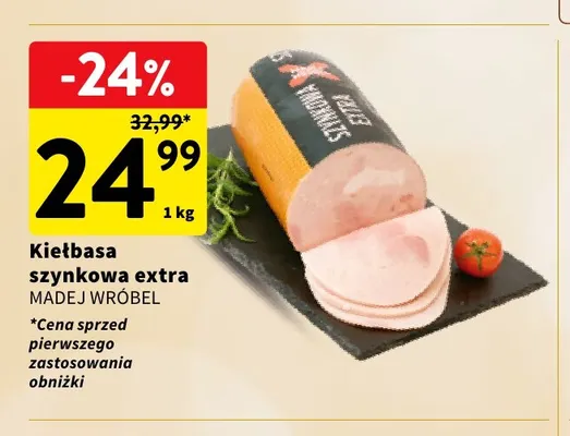 Kiełbasa szynkowa extra Madej Wróbel promocja w Intermarche