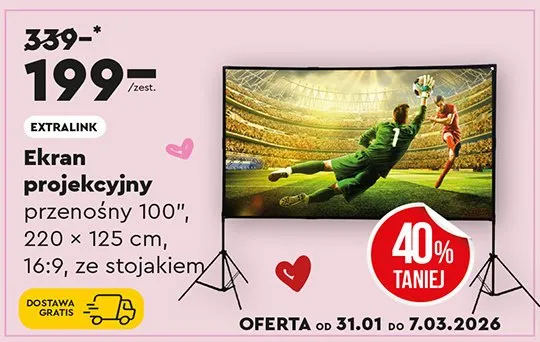 Ekran projekcyjny przenośny 100", 220 × 125 cm. ze stojakiem promocja w Biedronka Home