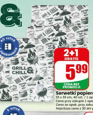Serwetki papierowe Grill & Chill 33x33 cm promocja w Dino