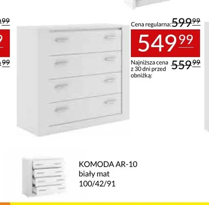Komoda AR-10 Arti biały mat 100/42/91 promocja w Abra Meble