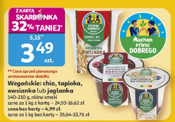 Wegańskie: chia, tapioka, owsianka lub jaglanka promocja w Auchan