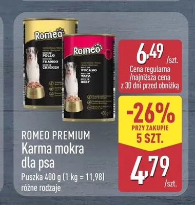 Karma mokra dla psa Romeo Premium z wołowiną promocja w Aldi