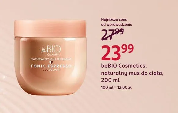 Naturalny mus do ciała beBIO Cosmetics Tonic Espresso promocja w Rossmann