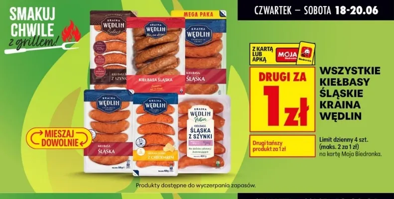 Kiełbasa śląska z cheddarem Kraina Wędlin promocja w Biedronka