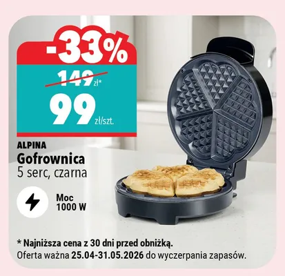 Gofrownica ALPINA 5 serc czarna 1000W promocja w Biedronka Home