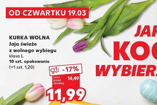 Jaja świeże z wolnego wybiegu klasa L promocja w Kaufland