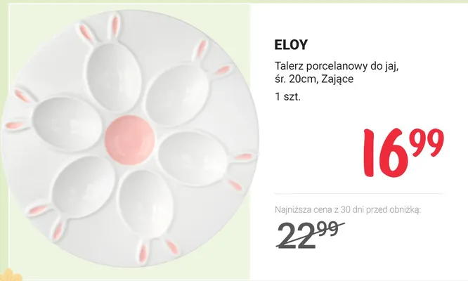 Talerz porcelanowy do jaj, śr. 20 cm, Zające promocja w Rossmann