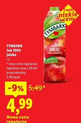 Sok 100% jabłko Tymbark promocja w Lidl