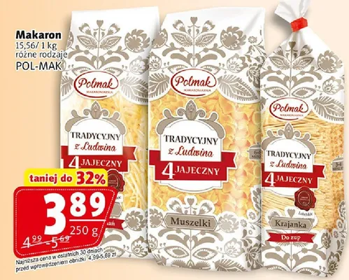 Makaron tradycyjny z ludwina 4 jajeczny muszelki, krajanka, durumki promocja w Prim Market