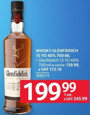 Whisky Glenfiddich 15 YO 40% 700 ml promocja w Selgros
