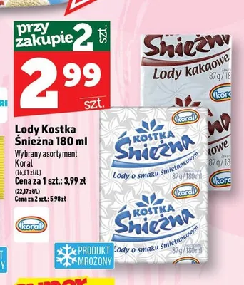 Lody Kostka Śnieżna kakaowe Koral promocja w TOPAZ