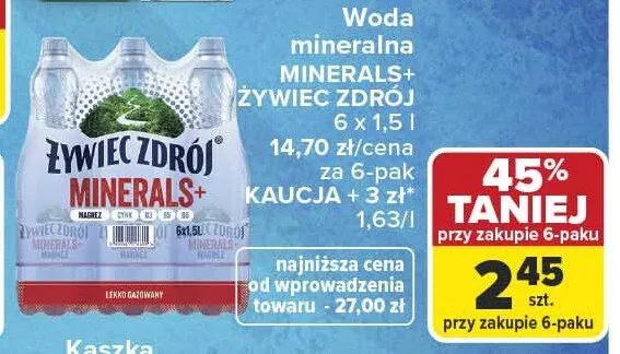 Woda mineralna Minerals+ Żywiec Zdrój 6-pak 1,5l promocja w Carrefour Market