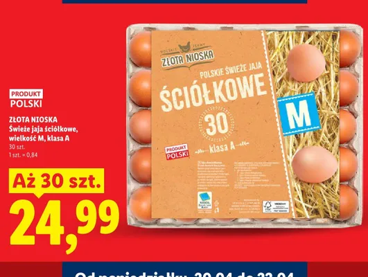 Jaja świeże ściółkowe wielkość M klasa A Złota Nioska promocja w Lidl