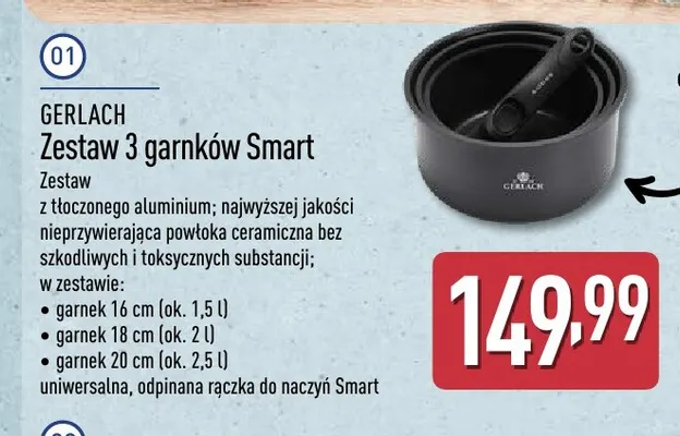 Zestaw 3 garnków Smart Gerlach promocja w Aldi