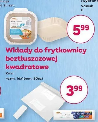 Wkłady do frytkownicy beztłuszczowej kwadratowe Ravi 50-pak promocja w Bliski