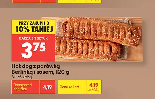 Hot dog z parówką Berlinką i sosem promocja w Biedronka