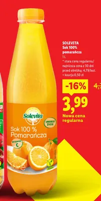 Sok 100% pomarańcza Solevita promocja w Lidl