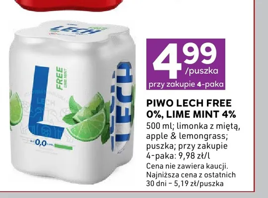 Piwo Lech Lime Mint 4% promocja w Stokrotka