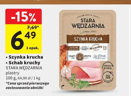 Szynka krucha STARA WĘDZARNIA plastry promocja w Intermarche