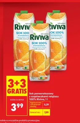 Sok pomarańczowy z cząsteczkami miąższu Riviva 100% promocja w Biedronka