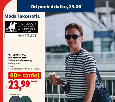 T-shirt męski z bawełny U.S. Grand Polo dla Esmara Men promocja w Lidl