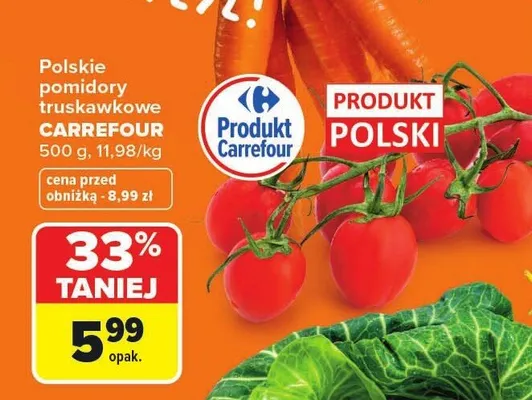 Pomidory truskawkowe Carrefour polskie promocja w Carrefour