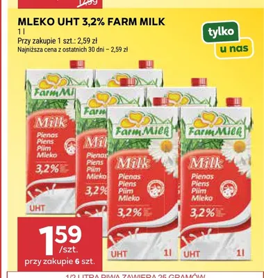 Mleko UHT Farm Milk 3,2% promocja w Stokrotka