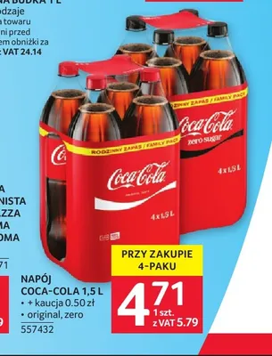 Napój gazowany Coca-Cola Original 4-pak 1,5 l promocja w Selgros