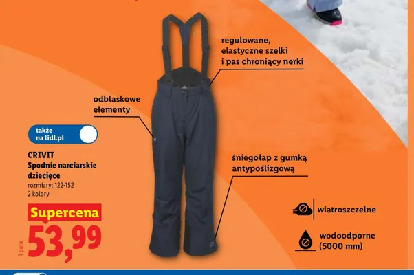 Spodnie narciarskie dziecięce Crivit promocja w Lidl