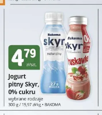 Jogurt pitny Skyr cukru truskawka 0% promocja w Marketvita