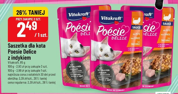 Saszetka dla kota Poesie Delice z indykiem Vitakraft promocja w POLOmarket