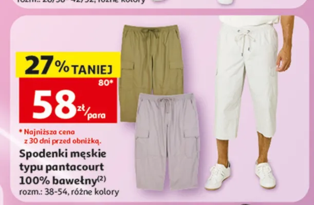 Spodenki męskie typu pantacourt 100% bawełny Inextenso promocja w Auchan