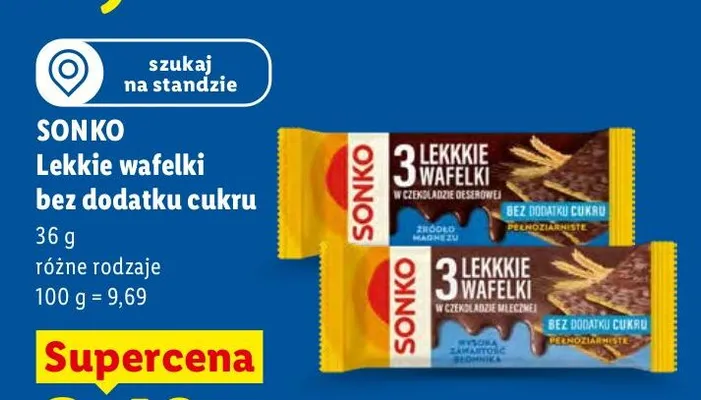 Lekkie wafelki bez dodatku cukru różne rodzaje promocja w Lidl