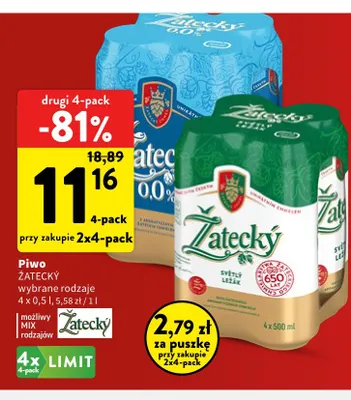 Piwo bezalkoholowe Žatecký 4-pak promocja w Intermarche