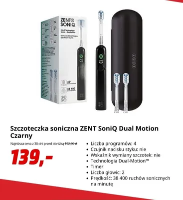 Szczoteczka soniczna ZENT SoniQ Dual Motion Czarny promocja w Media Markt
