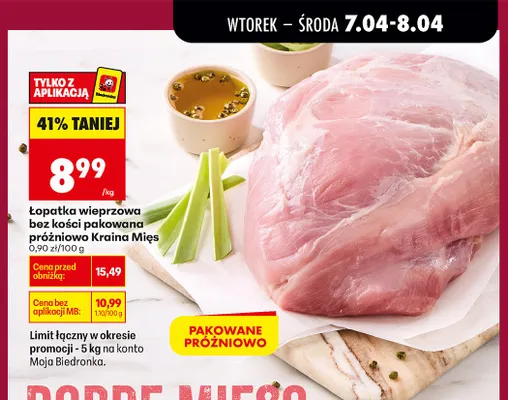 Łopatka wieprzowa bez kości pakowana próżniowo promocja w Biedronka