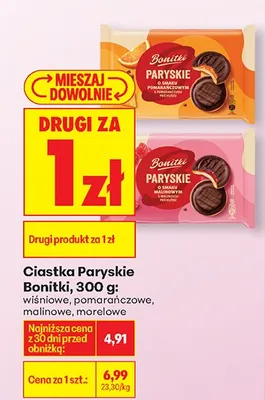 Ciastka Paryskie, różne rodzaje DRUGIE ZA 1 ZŁ Bonitki promocja w Biedronka
