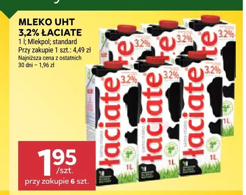 Mleko UHT Łaciate 3,2% promocja w Stokrotka