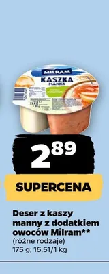 Deser z kaszy manny z dodatkiem owoców Milram - wariant nieczytelny promocja w Netto