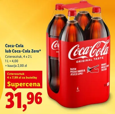 Napój gazowany Coca-Cola Zero 4 x 2 l promocja w Lidl