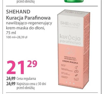 Nawilżająco-regenerujący krem-maska do dłoni Shehand Kuracja Parafinowa promocja w Hebe