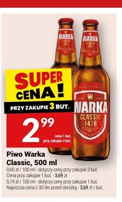 Piwo Warka Classic 500ml promocja w Twój Market