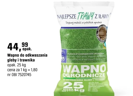 Wapno do odkwaszania gleby i trawnika promocja w OBI