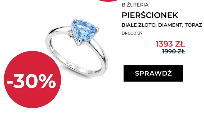 Pierścionek Briju białe złoto diament topaz promocja w Briju