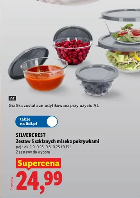 Zestaw 5 szklanych misek z pokrywkami Silvercrest promocja w Lidl